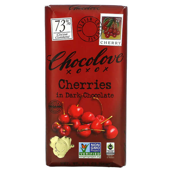 Chocolove（チョコラブ）, チェリー入りダークチョコレート、カカオ73％、90g（3.2オンス）