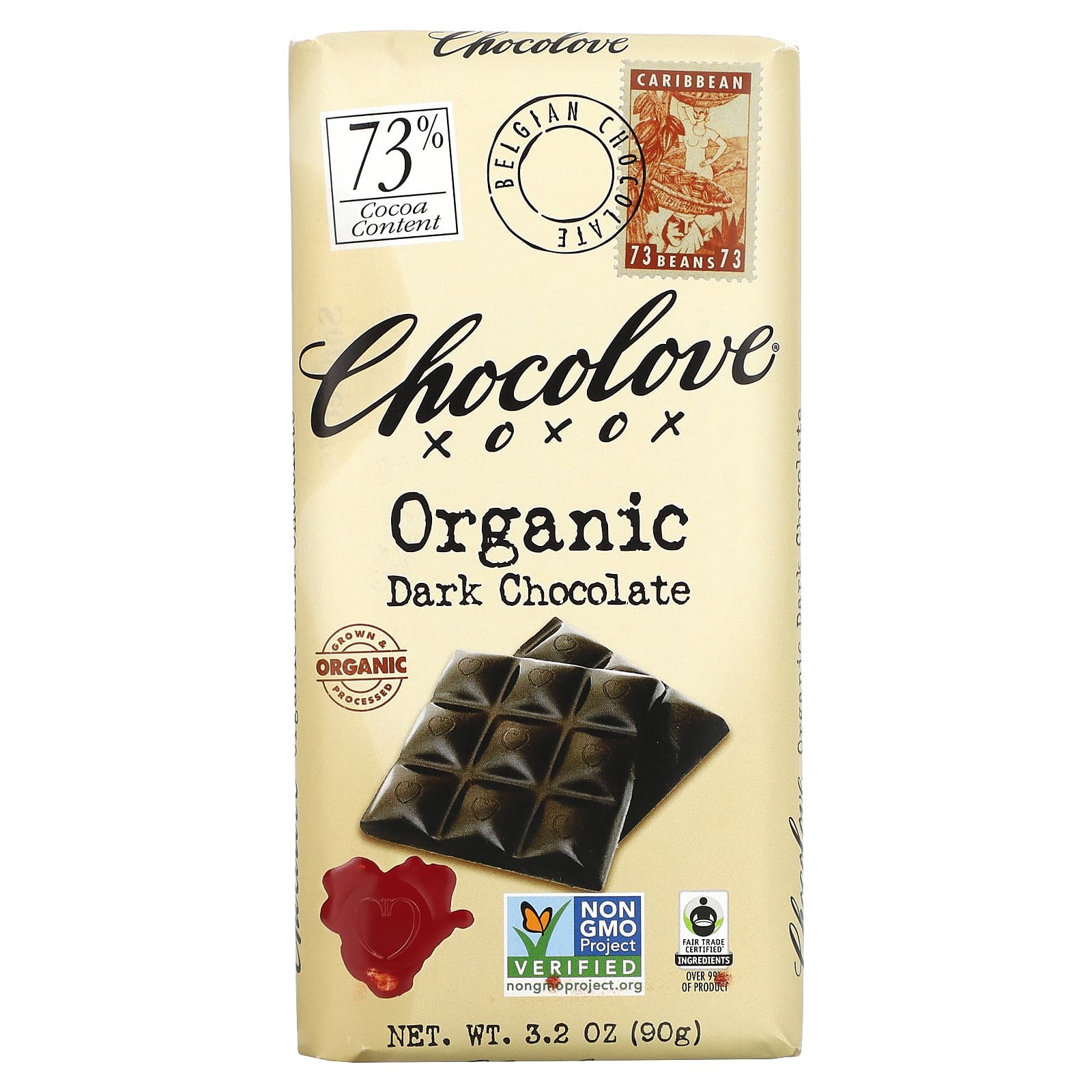 Chocolove, Organic Dark Chocolate Bar, 73% Cocoa, 3.2 oz (90 g)