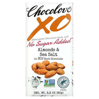 Chocolove, XO, миндаль и морская соль в темном шоколаде 60%, 90 г (3,2 унции)