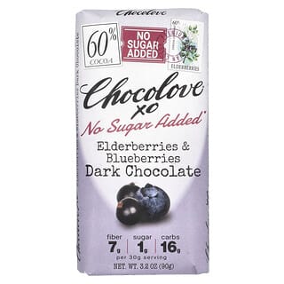 Chocolove, Chocolate negro con saúco y arándanos azules, 60 % cacao, 90 g (3,2 oz)