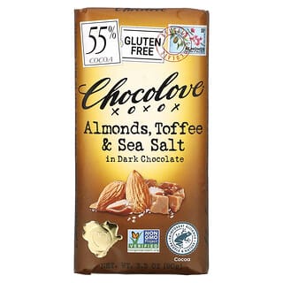Chocolove, アーモンド、トフィー＆海塩入りダークチョコレート、カカオ55％、90g（3.2オンス）
