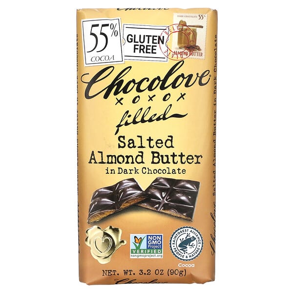 Chocolove‏, Salted Almond Butter in Dark Chocolate, 55% Cocoa, 3.2 oz (90 g)