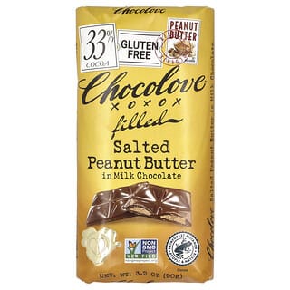 Chocolove‏, חמאת בוטנים מלוחה במילוי שוקולד חלב, 33% קקאו, 90 גרם (3.2 אונקיות)