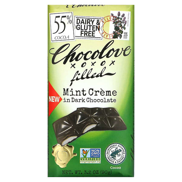Chocolove‏, שוקולד מריר במילוי קרם מנטה, 55% קקאו, 90 גרם (3.2 אונקיות)