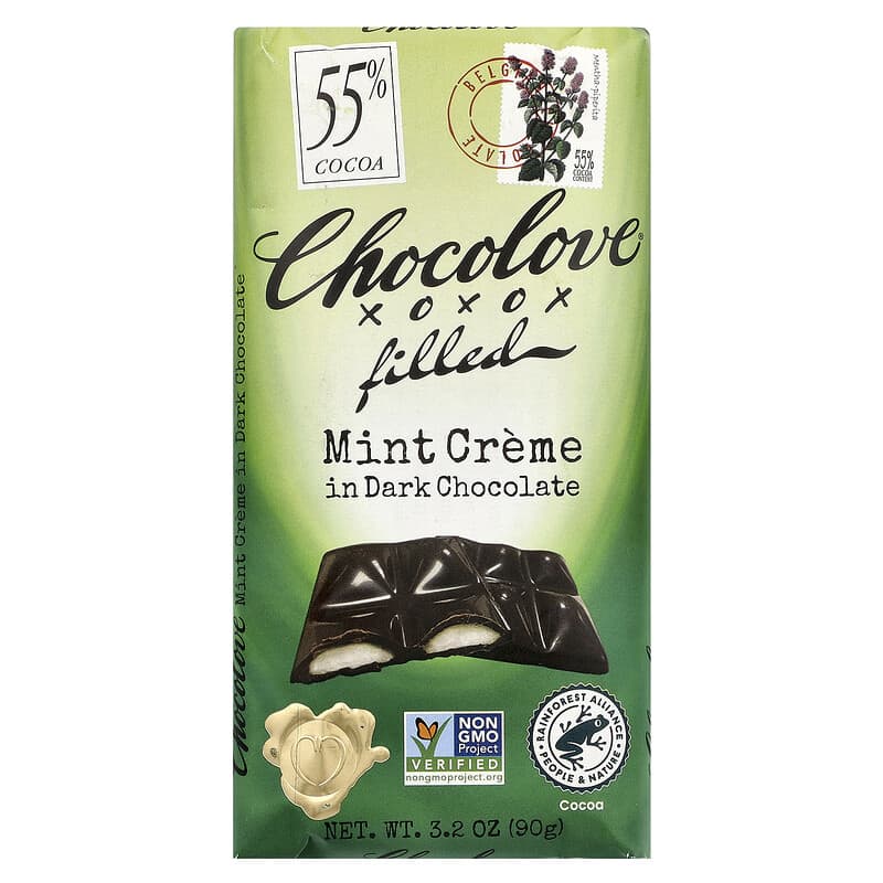 ちょこ ミントクリーム入りダークチョコレート、カカオ55％、90g（3.2オンス）
