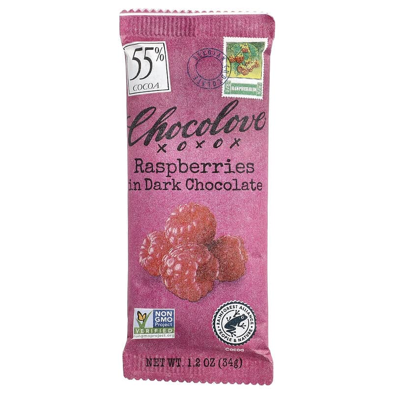 [12個セット] チョコラブ ダークチョコレート ラズベリー Chocolove Raspberries in Dark Chocolate 【お取り寄せ商品】【合わせて買いたい】 ラズベリー入りダークチョコレート、カカオ55％、34g（1.2オンス）