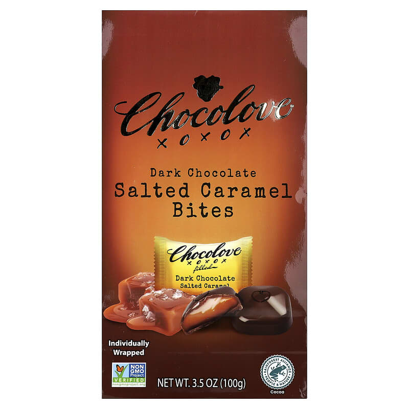ダークチョコレート バイト、塩キャラメル、カカオ55％、100g