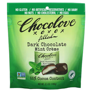 Chocolove, Чорний шоколад із начинкою, м’ятний крем, 55 % какао, 100 г (3,5 унції)