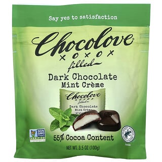 Chocolove, Ciocolată neagră umplută, cremă de mentă, 55% cacao, 3,5 oz (100 g)