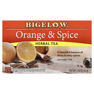 Bigelow, Herbal Tea, Orange & Spice, Caffeine Free, 20 Tea Bags, 1.5 oz (42 g)
