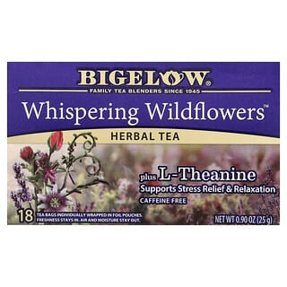 Bigelow, Whispering Wildflowers™, Herbal Tea Plus L-Theanine, Caffeine Free, 18 Tea Bags, 0.9 oz (25 g)