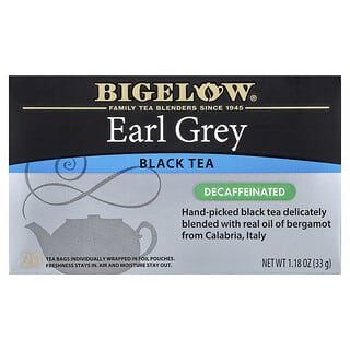 Bigelow, Čierny čaj, Earl Grey, bez kofeínu, 20 čajových vrecúšok, 33 g