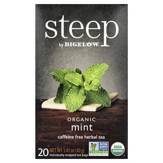 Bigelow, Steep, Organic Herbal Tea, Mint, Caffeine Free, 20 Tea Bags, 1.41 oz (40 g)