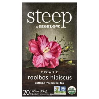 Bigelow, Steep, Té de hierbas orgánicas, Rooibos e hibisco, Sin cafeína, 20 bolsitas de té, 45 g (1,6 oz)