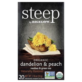 Bigelow, Steep, Rooibos y té verde, diente de león y pera orgánicos, 20 bolsitas de té en envoltorios individuales, 33 g (1,18 oz)