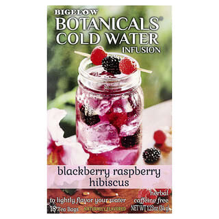 Bigelow, Botanicals® Teh Herbal Infus Air Dingin, Kembang Sepatu Rasberi Blackberry, Bebas Kafein, 18 Kantong Teh Celup, 34 g (1,23 ons)