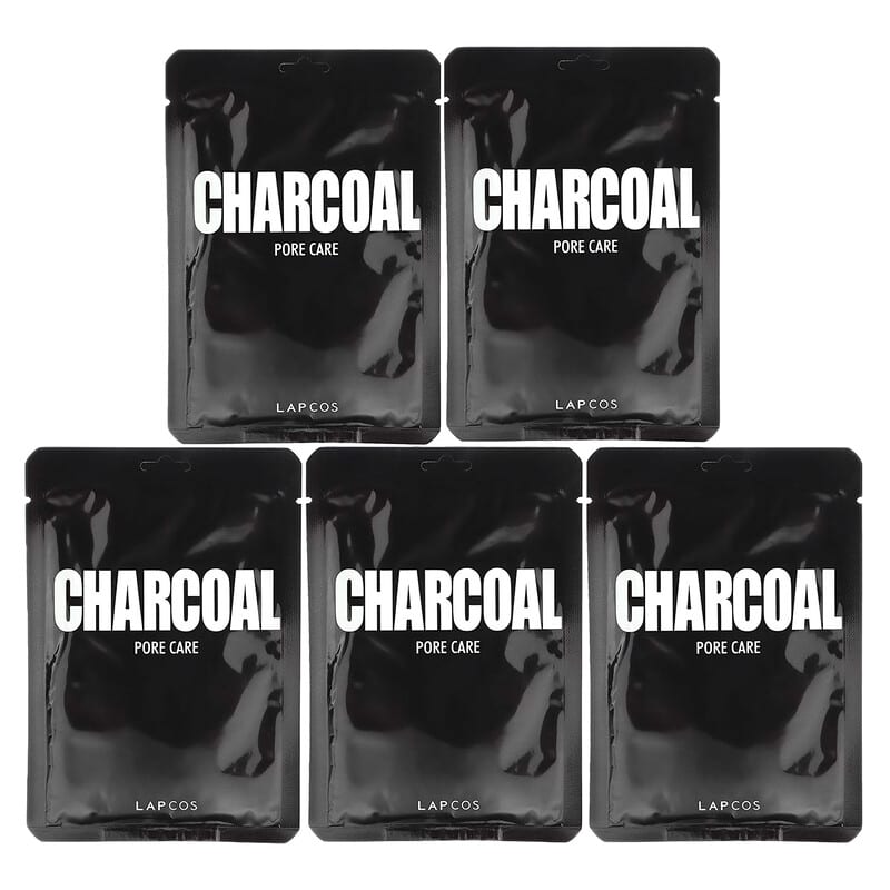 Charcoal Sheet Beauty Mask Set, Pore Care, 5 Sheets, 0.84 fl oz (25 ml) Each