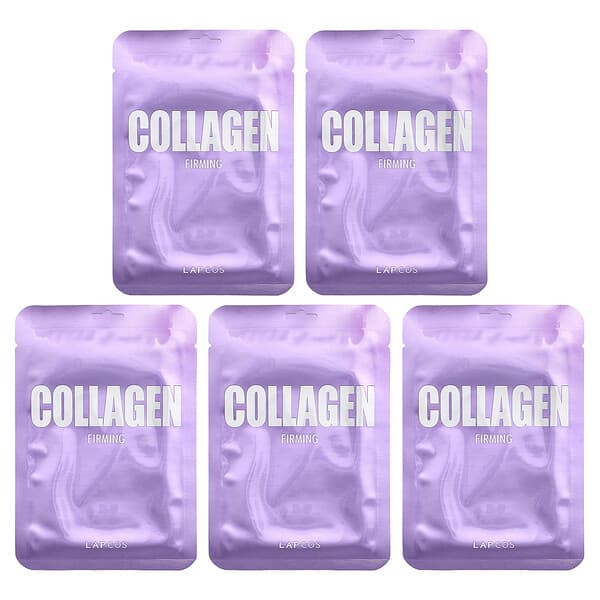 Lapcos, Collagen Firming Beauty Sheet Mask Set, straffende Beauty-Tuchmaske mit Kollagen, 5 Tuchmasken, je 25 ml (0,84 fl. oz.).