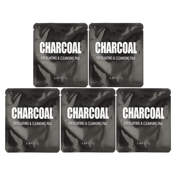 Lapcos, Charcoal, Exfoliating & Cleansing Pad, 5 Pads, 0.24 fl oz (7 g) Each