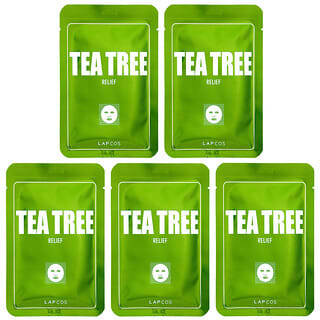 Lapcos, Juego de mascarillas en lámina para aliviar el efecto del árbol del té, 5 hojas, 25 ml (0,84 oz. Líq.) Cada una