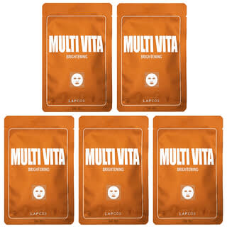 Lapcos, Multi Vita Brightening Beauty Sheet Mask Set, 5 Sheets, 0.84 fl oz (25 ml) Each