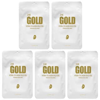 Lapcos, 24K Gold Hydra Collagen Gold Folia, Maseczka kosmetyczna premium do twarzy, 5 arkuszy, po 25 g