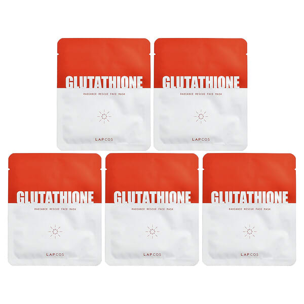 Lapcos, Glutathione, 래디언스 레스큐 뷰티 페이스 마스크, 5매, 개당 26g(0.91oz)