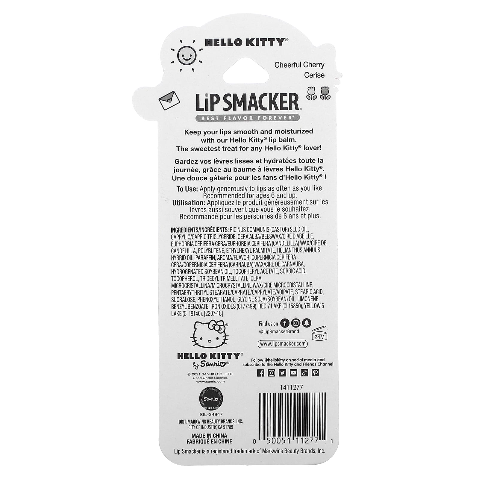Lip Smacker, 헬로 키티, 립밤, 치어풀 체리, 4g(0.14oz)