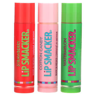 Lip Smacker, Original & Best Flavors, бальзам для губ із полуницею, солодка вата та кавун, 3 шт. в упаковці по 4 г (0,14 унції)