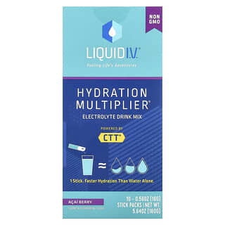 Liquid I.V., Multiplicateur d'hydratation, Mélange à boire enrichi en électrolytes, Baies d'açaï, 10 sticks, 16 g chacun