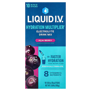 Liquid I.V., Hydration Multiplier®, elektrolitis italkeverék, eper, 10 tasakos csomagolás, egyenként 0,56 uncia (16 g)