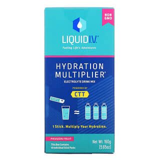 Liquid I.V., Multiplicador de Hidratação, Mistura para Bebida de Eletrólito, Maracujá, 10 Pacotes Individuais de Paus, 16 g (0,56 oz) Cada
