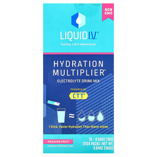 Liquid I.V., Multiplicateur d'hydratation, Mélange à boire aux électrolytes, Fruit de la passion, 10 sachets individuels en stick, 16 g chacun