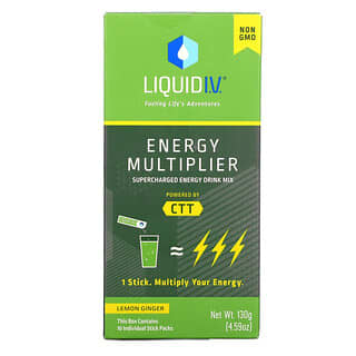 Liquid I.V., 에너지 멀티플라이어, 슈퍼차지드 에너지 드링크 믹스, 레몬 생강, 스틱 팩 10개, 개당 16g(0.56oz)