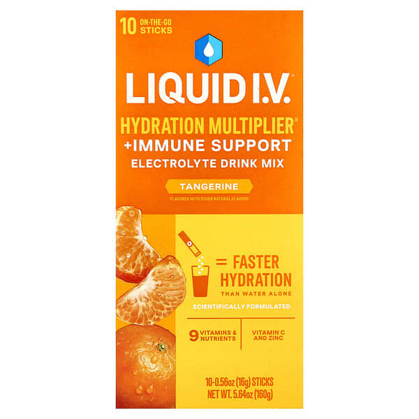 Liquid I.V., Hydration Multiplier® + Immune Support Drink Mix, Tangerine, 10 Stick Packs, 0.56 oz (16 g) Each — product photo 1
