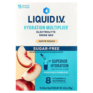 Liquid I.V., Hydration Multiplier®, Electrolyte Drink Mix, White Peach, Sugar Free, 15 Sticks, 0.45 oz (13 g) Each