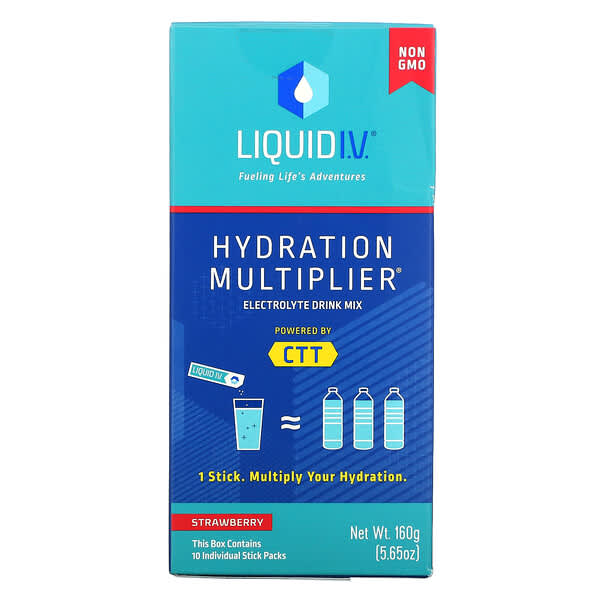 Liquid I.V., Hydration Multiplier（ハイドレーションマルチプライヤー）、電解質ドリンクミックス、ストロベリー、個包装スティックパック10本、各16g（0.56オンス）