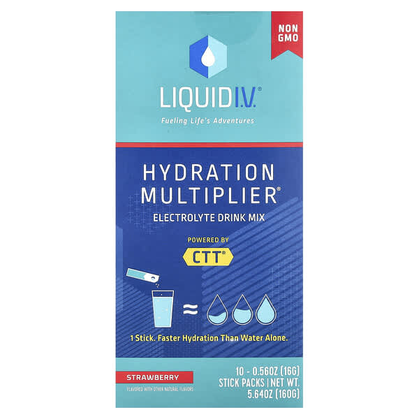 Hydration Multiplier®, Electrolyte Drink Mix, Strawberry, 10 Stick Packs, 0.56 oz (16 g) Each