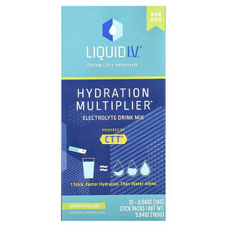Liquid I.V., 수분 멀티플라이어, 전해질 드링크 믹스, 수박 맛, 스틱 팩 10개 개별 포장, 각 16g(0.56oz)
