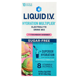 Liquid I.V., Hydration Multiplier®, Electrolyte Drink Mix, Rainbow Sherbet, Sugar Free, 10 Sticks, 0.45 oz (13 g) Each