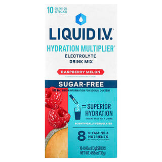 Liquid I.V., Hydration Multiplier®, Electrolyte Drink Mix, Raspberry Melon, Sugar Free, 10 Sticks, 0.45 oz (13 g) Each