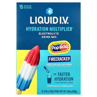 Liquid I.V., Hydration Multiplier®, zmes na elektrolytický nápoj, Popsicle® Firecracker, 15 tyčiniek, každá po 16 g