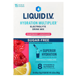 Liquid I.V., Hydration Multiplier®, elektrolytický nápojový mix, malinová limonáda, bez cukru, 15 tyčiniek, každá po 13 g