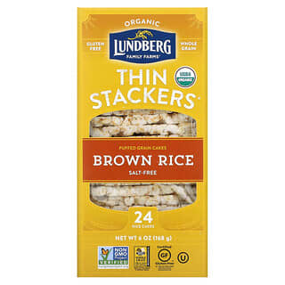 Lundberg, オーガニックThin Stackers（シンスタッカー）、穀物チップス、玄米、塩分フリー、24個、168g（6オンス）