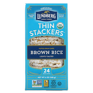Lundberg, Organic Thin Stackers, Puffed Grain Cakes, Brown Rice, Lightly Salted,  24 Rice Cakes, 6 oz (168 g)