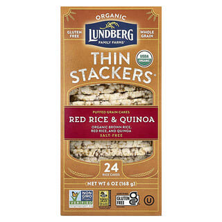 Lundberg, Organic Thin Stackers, Puffed Grain Cakes, Red Rice & Quinoa, Salt-Free, 24 Rice Cakes, 6 oz (168 g)