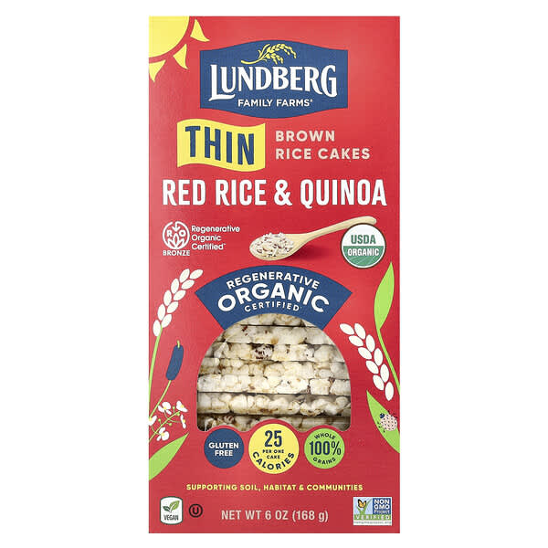Lundberg, Organic Thin Stackers，穀物膨化餅，紅米和藜麥，無鹽，24 塊米餅，6 盎司（168 克）