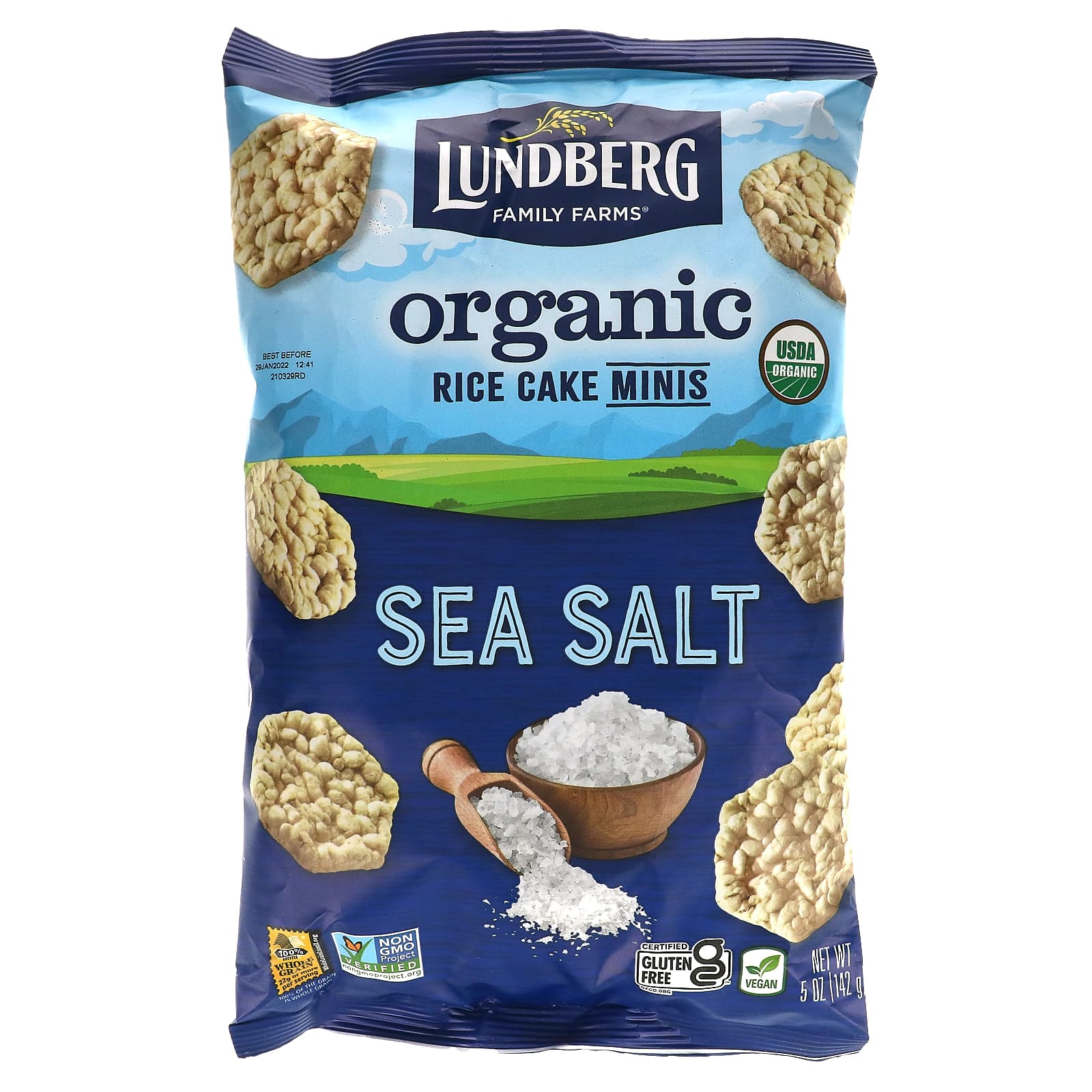 Lundberg, Lundberg, Minis de pastel de arroz orgánico, Sal marina, 142 g (5  oz)