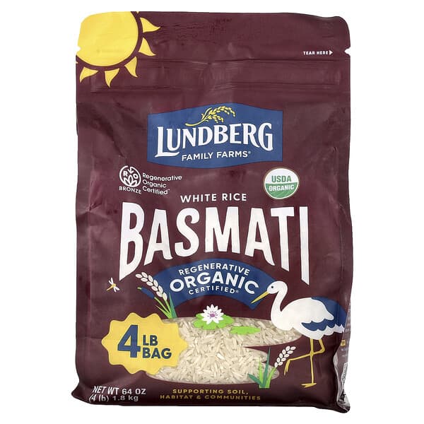 Lundberg, Organic White Rice, Basmati, 64 oz (1.8 kg)
