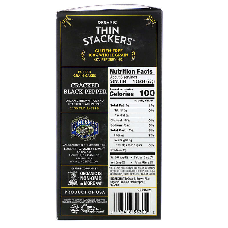 Lundberg Family Farms Thin Stackers Rice Cakes, Organic, Lightly Salted, Brown Rice - 24 rice cakes, 6 oz